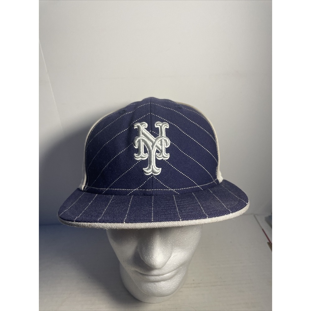 New Era New York Mets "pinstripe" 59fifty Fitted Hat 7 1/4 Very Rare Dark Blue